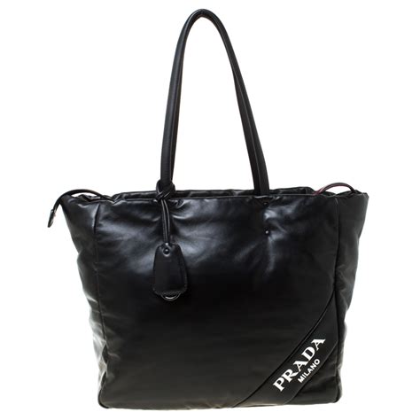 prada black pebbled leather tote|Prada foldable shopping tote.